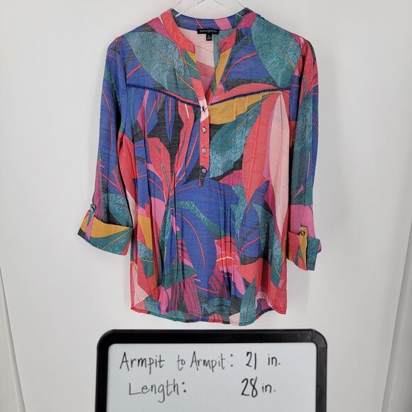 Ava & Grace Blouse Womens Large Colorful Abstract Print Popover 3/4 Sleeves - Picture 11 of 11